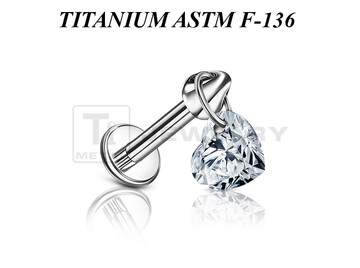 Лабрет из титана Ti Metal пика с подвеской сердце