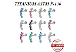 Лабрет из титана с пятью кристаллами