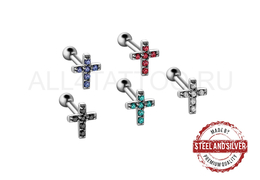 Микроштанга Steel and Silver крест из страз