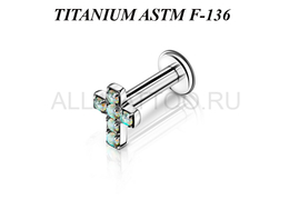 Лабрет из титана Ti Metal опаловый крест