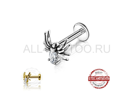 Лабрет Steel and Silver паук с Premium Zirconia Лабрет Steel and Silver паук с Premium Zirconia